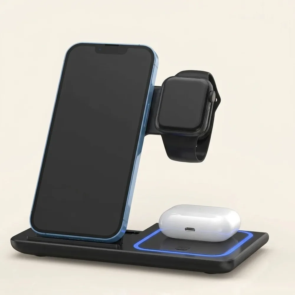 3-in-1 Foldable Wireless Charging Station — Phone, Watch & Earbuds